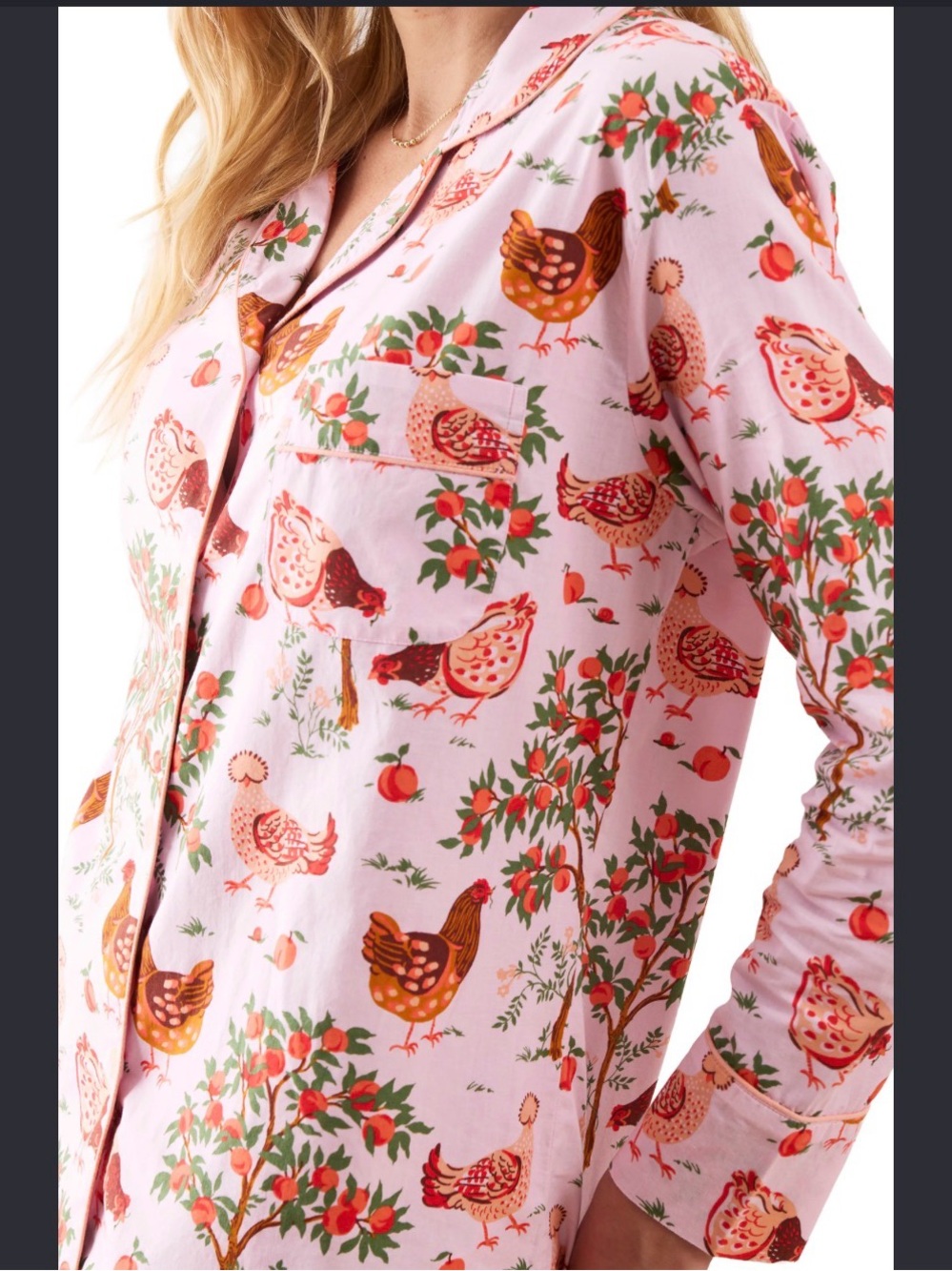 Printfresh Pink Chicken & Orchard-Print Pajama Top